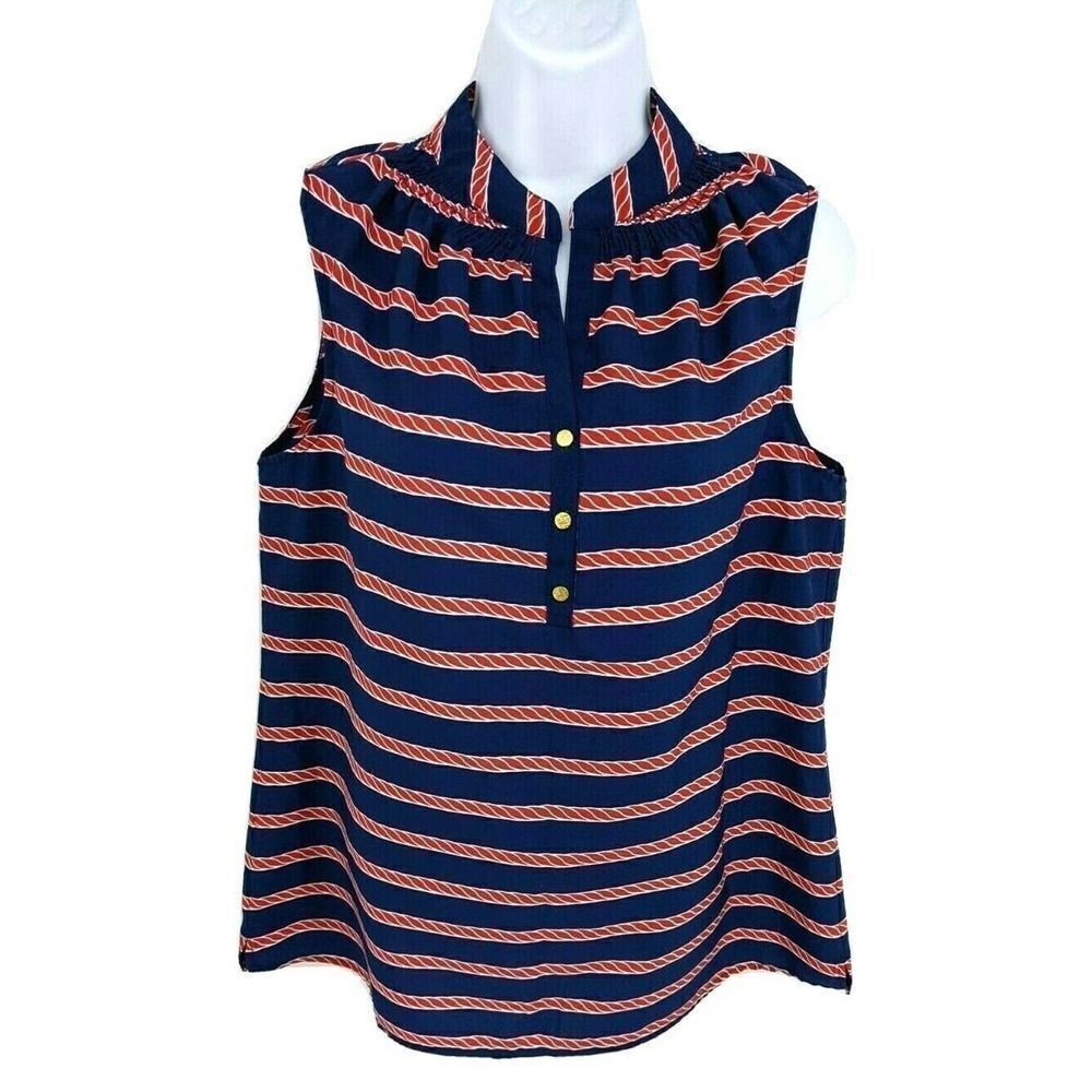 Macbeth Collection Americana Red White Blue Top Shirt Sleeveless V neck Nautical